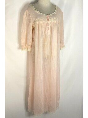 Vintage Christian Dior Pink Sheer Nylon Lace Nightgown Peignoir USA ILGWU Size M